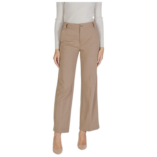 Street One beige viscose women's pants, fall/winter collection, composed of 61% viscose, 32% polyamide, 7% elastane.