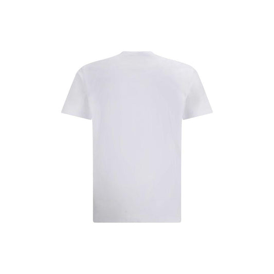 Back view of Dsquared² white cotton T-shirt with ribbed crew neck and regular fit. Monochrome style, iconic brand monogram on front.