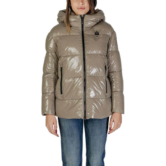 Blauer beige polyamide jacket for women with hood, perfect for fall and winter, 100% polyamide composition.