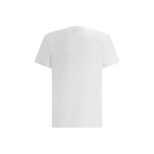 Back view of Moschino logo T-shirt in white cotton, highlighting simple design and signature style.