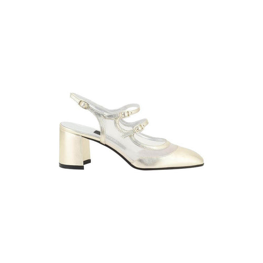 Carel Paris Bananight Pumps in metallic leather with sheer mesh, featuring almond toe and adjustable straps for a bold, sophisticated look.