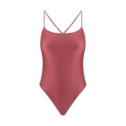 Oséree Crystal Swimsuit in pink with rhinestone straps, elegant one-piece for a luxurious and glamorous look.