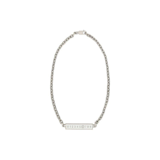 MM6 Necklace with chain design and engraved brand logo plaque, featuring a lobster claw clasp closure.