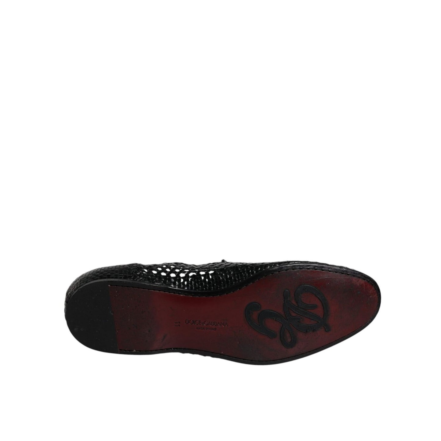 Dolce & Gabbana Black Woven Leather Slip On Loafers Shoes