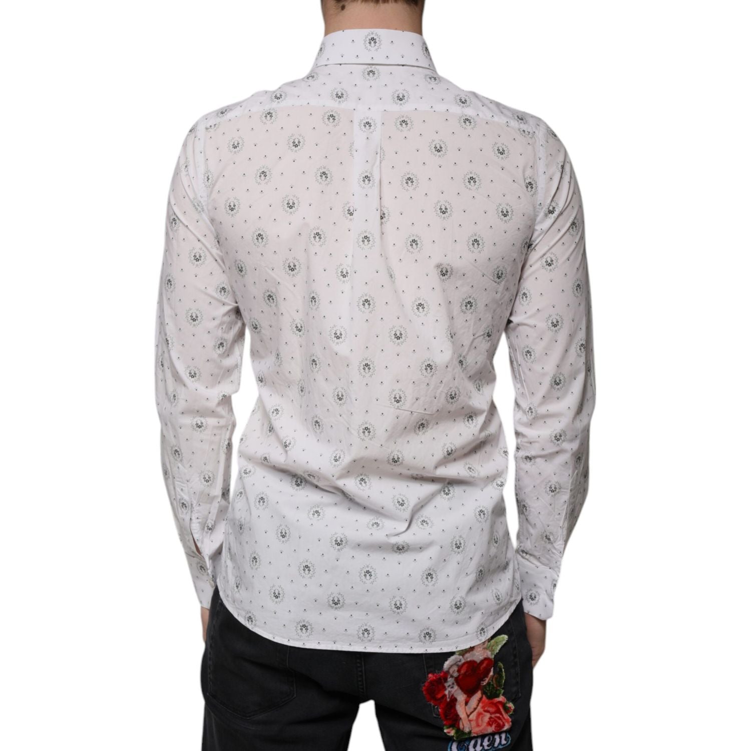 Dolce & Gabbana White Printed Cotton Slim Fit Men Dress Shirt