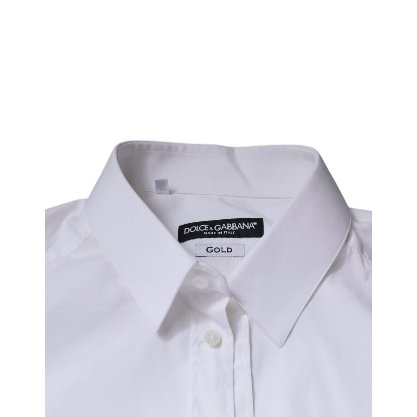 Dolce & Gabbana White Cotton Long Sleeve GOLD Dress Shirt