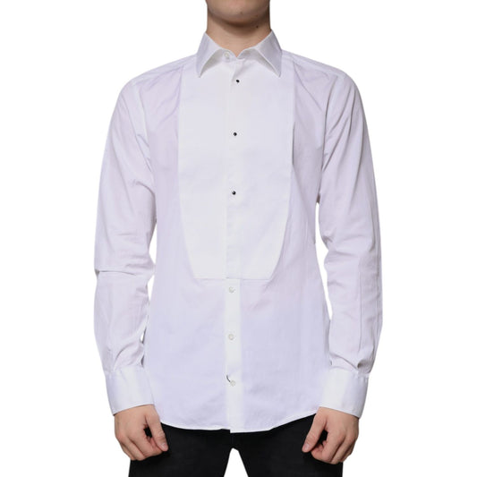 Dolce & Gabbana White Bib Cotton Poplin GOLD Men Formal Shirt