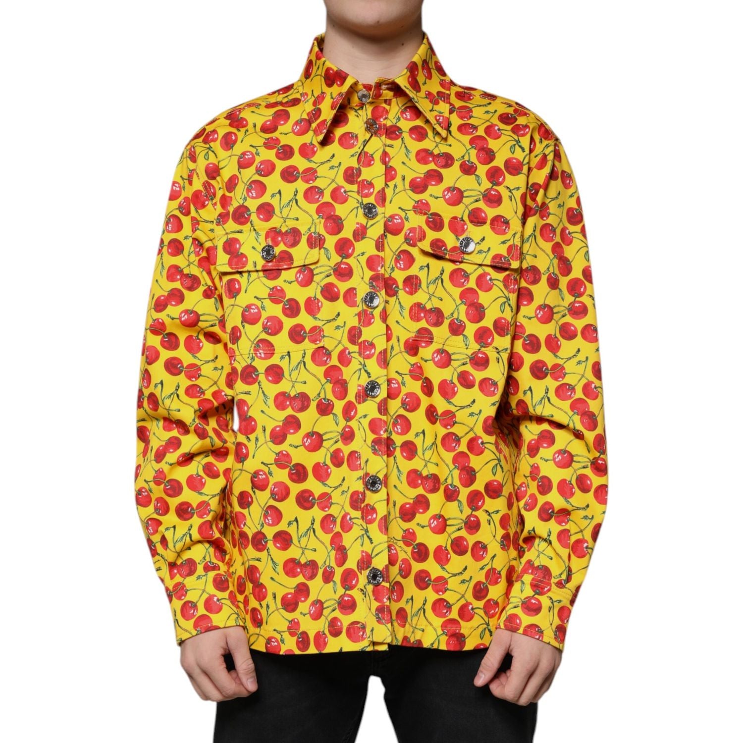 Dolce & Gabbana Yellow Cherry Button Down Men Casual Shirt