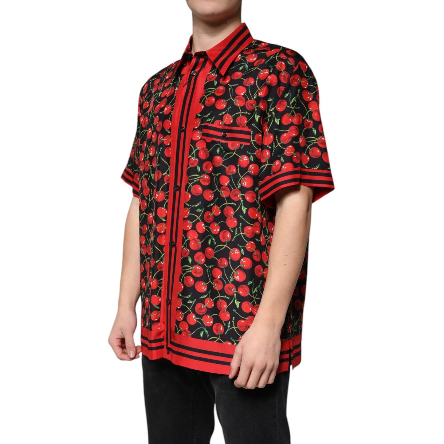 Dolce & Gabbana Black Cherry Silk Button Down Casual Shirt