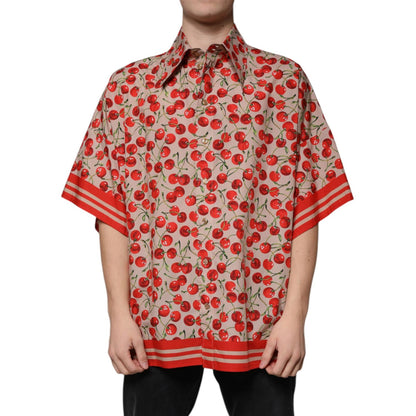 Dolce & Gabbana Beige Cherry Button Down Men Casual Shirt