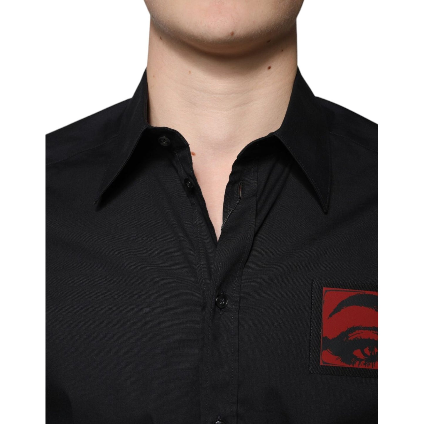 Dolce & Gabbana Black Eye Patch Long Sleeve GOLD Dress Shirt