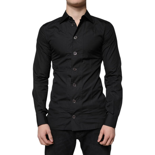 Dolce & Gabbana black long sleeve formal dress shirt, slim fit, 100% cotton with button-down closure, made in Italy.