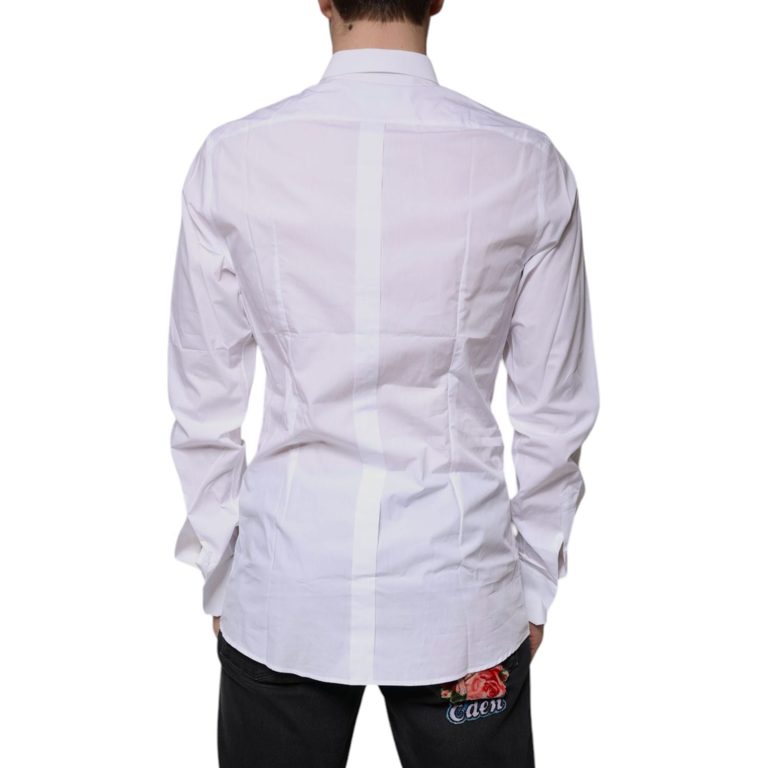 Dolce & Gabbana White Cotton Logo Formal Men GOLD Dress Shirt