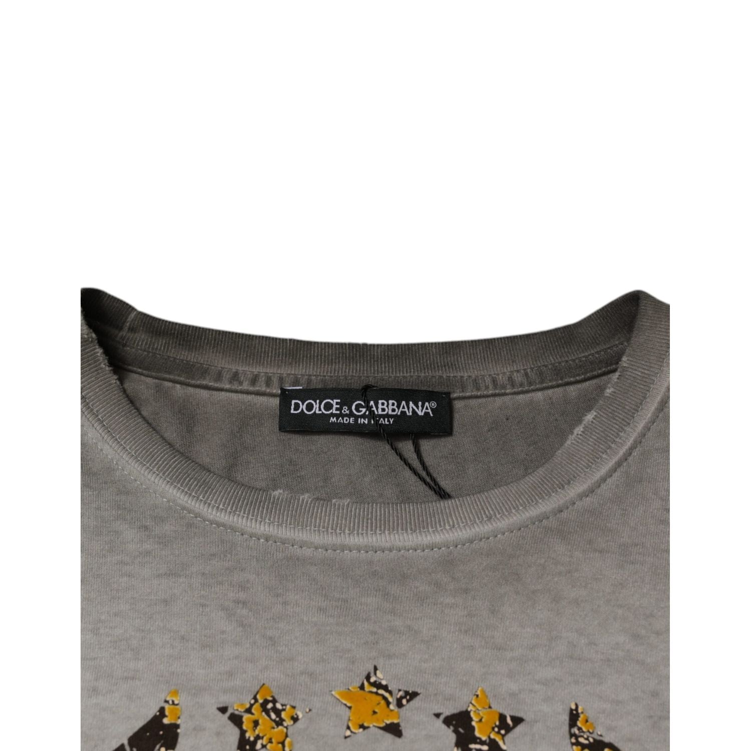 Dolce & Gabbana Gray Printed Cotton Crewneck Pullover Sweater