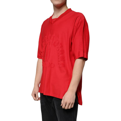 Dolce & Gabbana Red Cotton V-neck Short Sleeves T-shirt