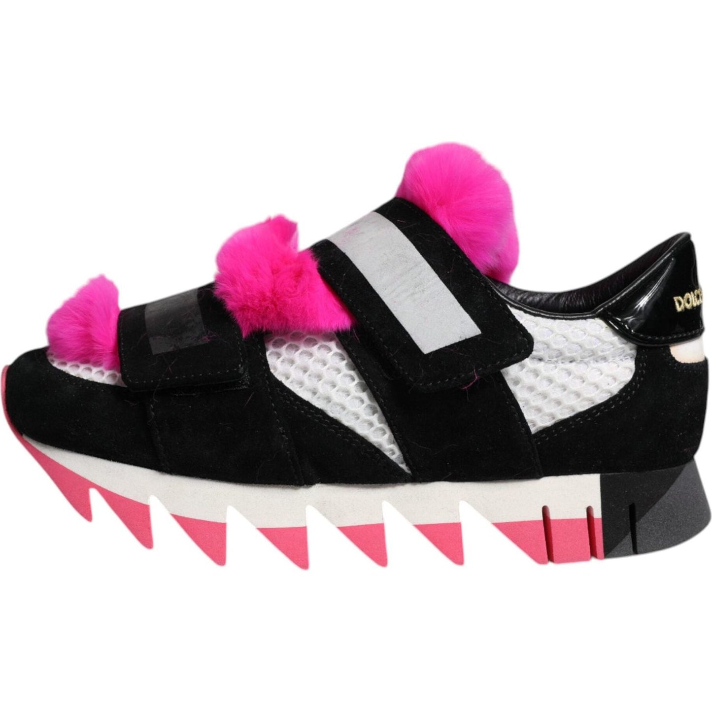 Dolce & Gabbana Black Pink Fur Embellished Sneakers Shoes