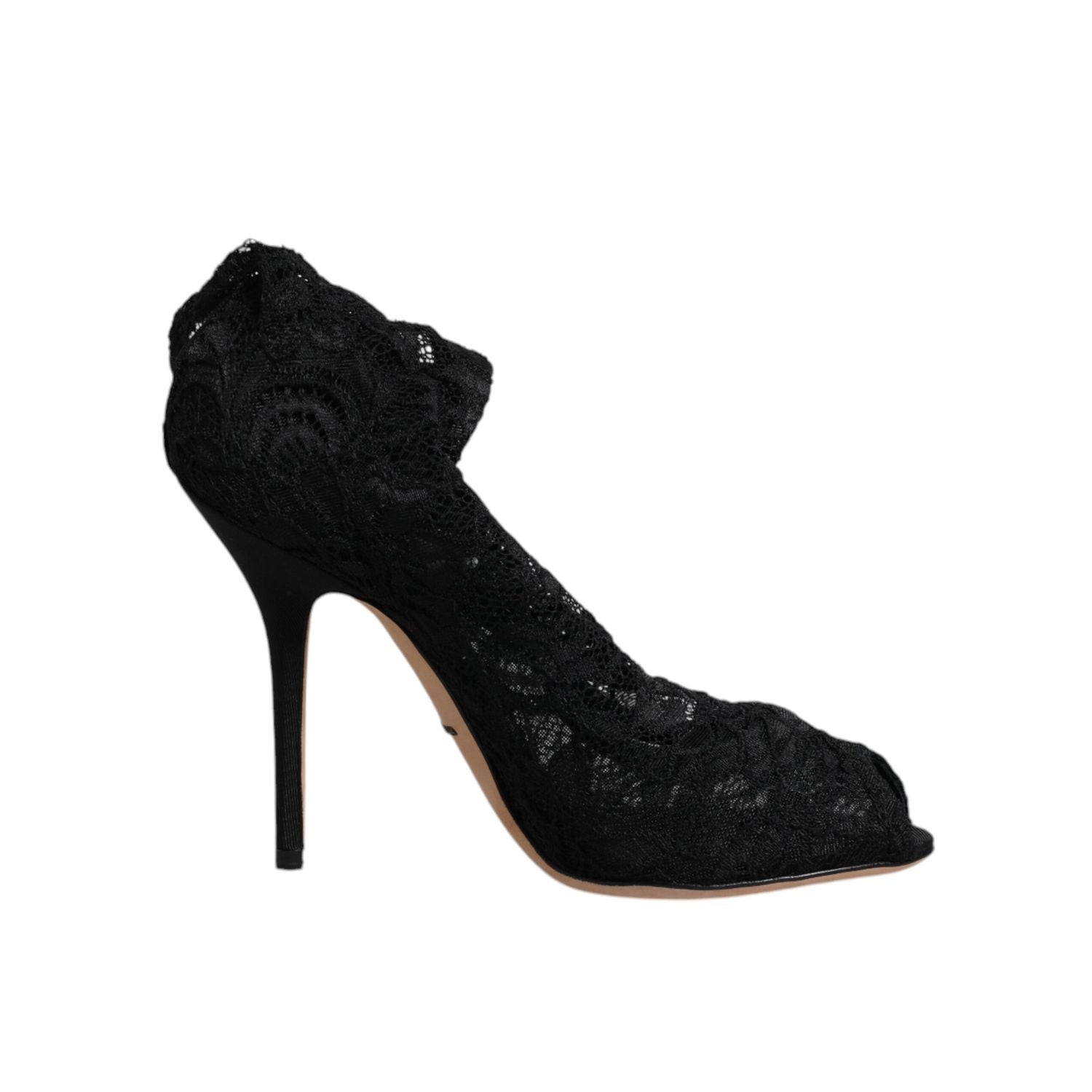 Dolce & Gabbana Black Lace Stretch Heels Mid Calf Boots Shoes