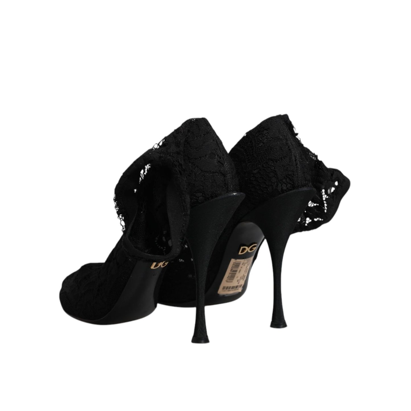 Dolce & Gabbana Black Lace Stretch Heels Mid Calf Boots Shoes