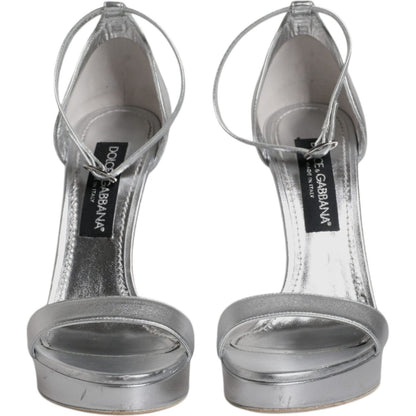 Dolce & Gabbana Silver Leather Platform Keira Sandals Shoes