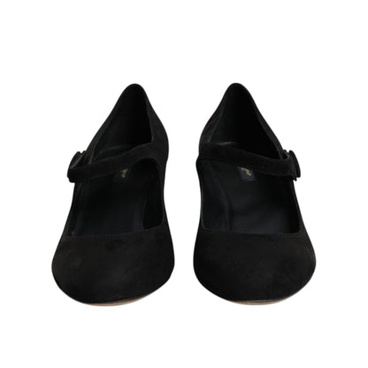 Dolce & Gabbana Black Suede Leather Block Heels Pumps Shoes