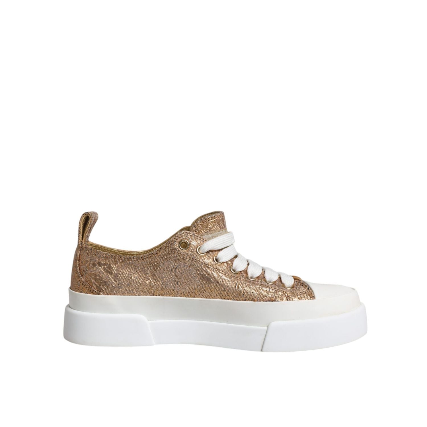 Dolce & Gabbana Gold White Logo Low Top Sneakers Shoes