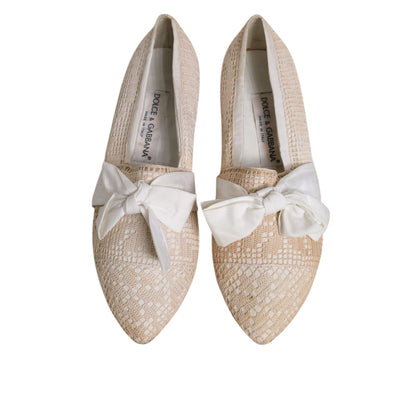 Dolce & Gabbana Beige Ribbon Fabric Ballerina Flats Shoes