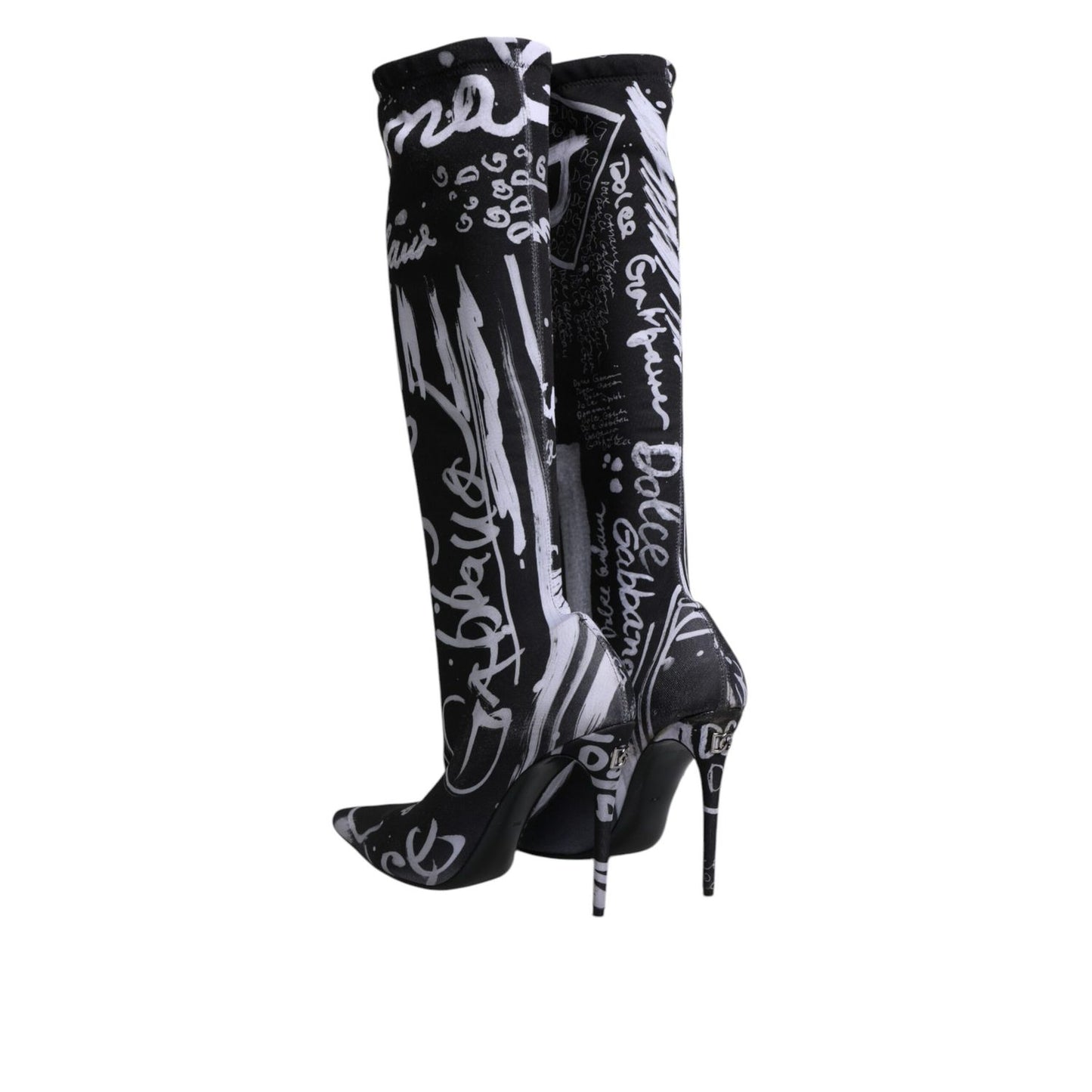 Dolce & Gabbana Black Logo Stretch Heels High Boots Shoes