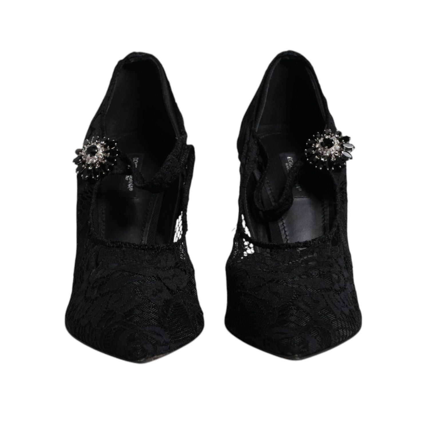 Dolce & Gabbana Black Lace Crystals Mary Jane Pumps Shoes