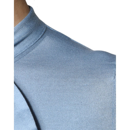 Dolce & Gabbana Blue Silk Knit Pullover Ascot Collar Top