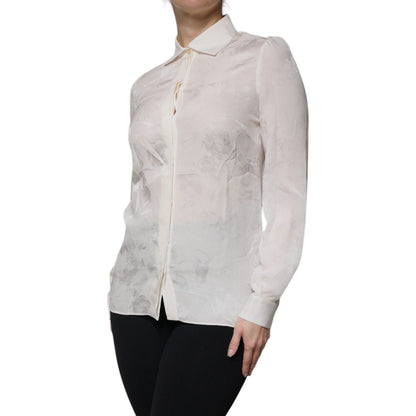 Dolce & Gabbana White Silk Collared Long Sleeves Shirt Top