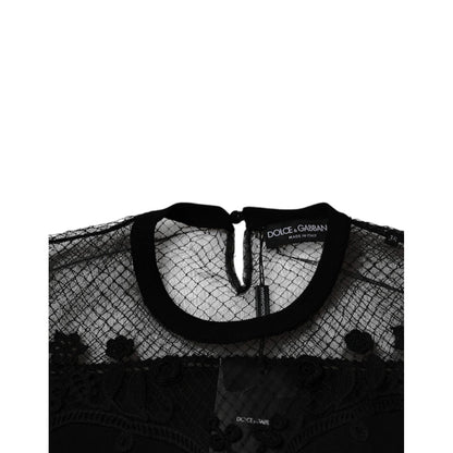 Dolce & Gabbana Black Floral Lace Short Sleeves Blouse Top