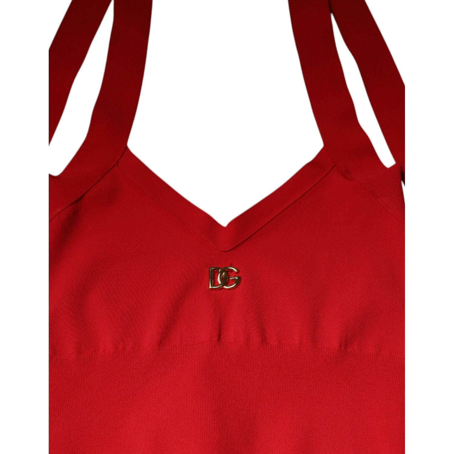 Dolce & Gabbana Red Viscose Sleeveless Halter Cropped Tank Top