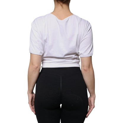 Dolce & Gabbana White Cotton Silk Round Neck Wrap Blouse Top