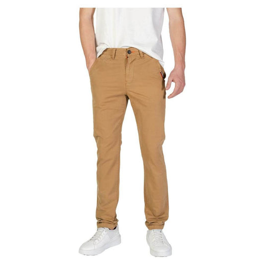 Superdry men's slim beige cotton pants, fall/winter collection, 98% cotton, 2% elastane, casual wear illustration