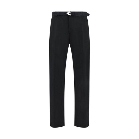 Alexander McQueen Arrow Belted Pants with logo buckle, side and back welt pockets, and a sleek zipper closure, in elegant black.