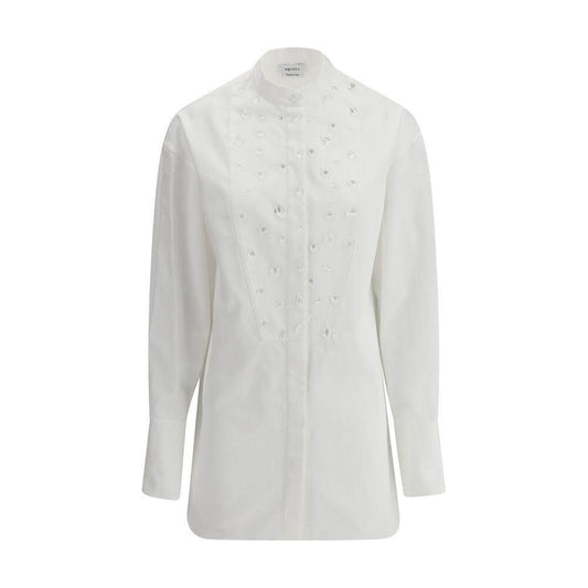Alexander McQueen Cotton Stone Shirt with mandarin collar and transparent stones for a modern, elegant look.