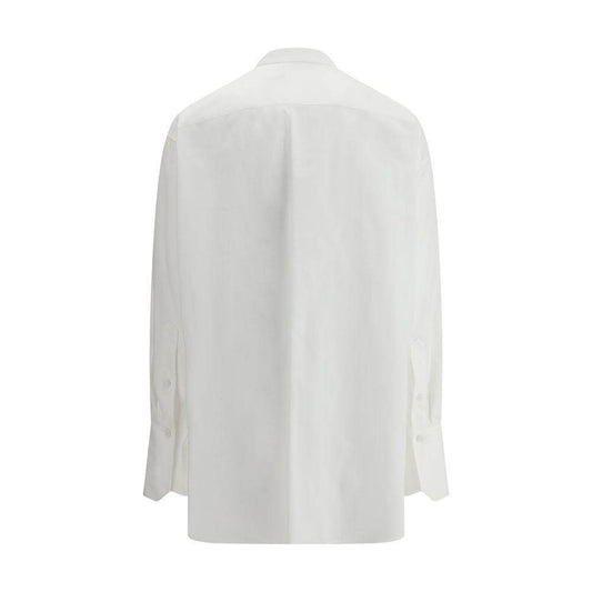 Back view of Alexander McQueen's white cotton shirt with mandarin collar, featuring a clean, minimalist design.