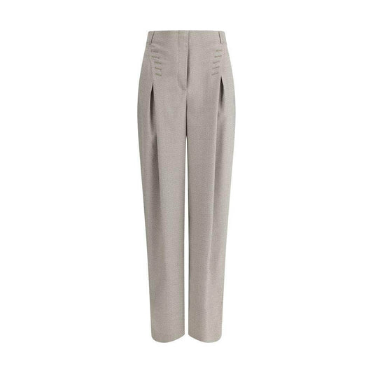 Fendi Pied-de-poule wool pants with front zipper and belt loops, featuring side and back welt pockets for a sophisticated look.