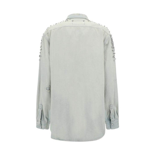 Back view of Golden Goose Boyfriend Shirt with bead appliqués on shoulders, classic collar, and oversized fit in cotton.