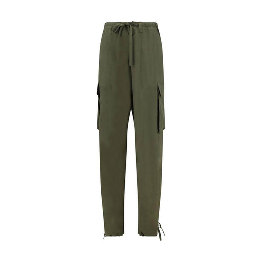 Golden Goose wide-leg cargo pants with drawstring waist, side and back pockets, adjustable hems, in monochrome. Front view.