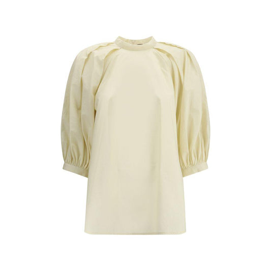 Fabiana Filippi high-neck cotton blouse with balloon sleeves and back zipper, offering elegance and comfort.