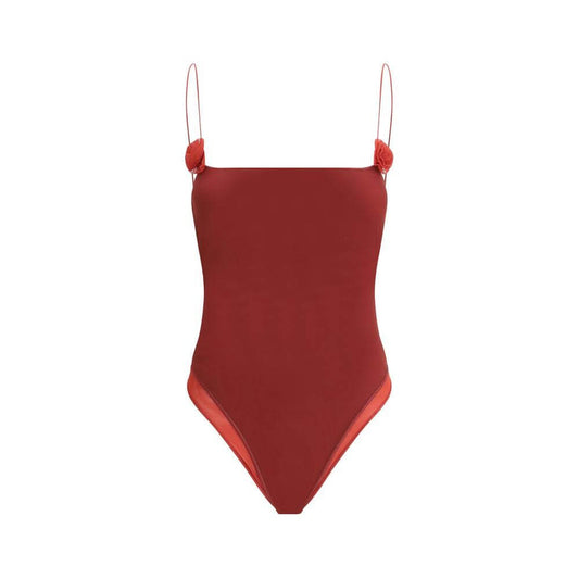 Oséree Rose Swimsuit - elegant one-piece with thin straps and 3D rose appliqués, semi-transparent style, romantic design.