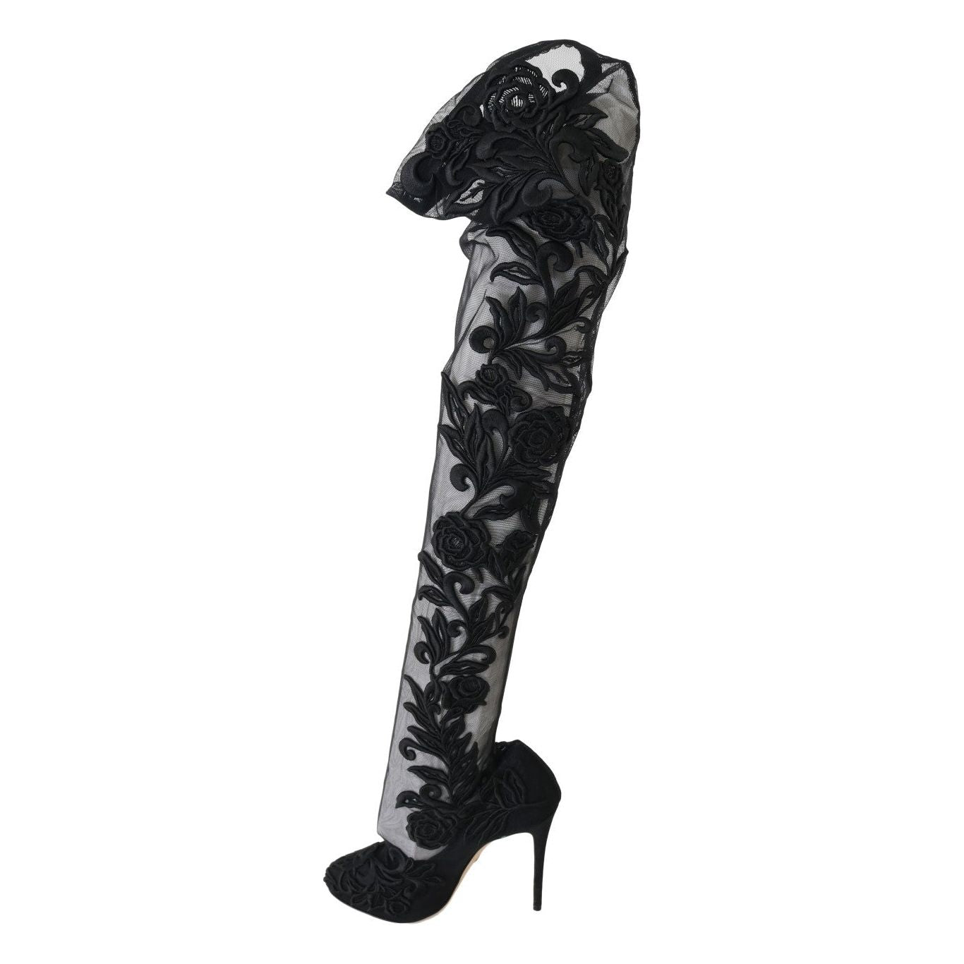 Dolce & Gabbana Black Floral Embroidered Socks Boots