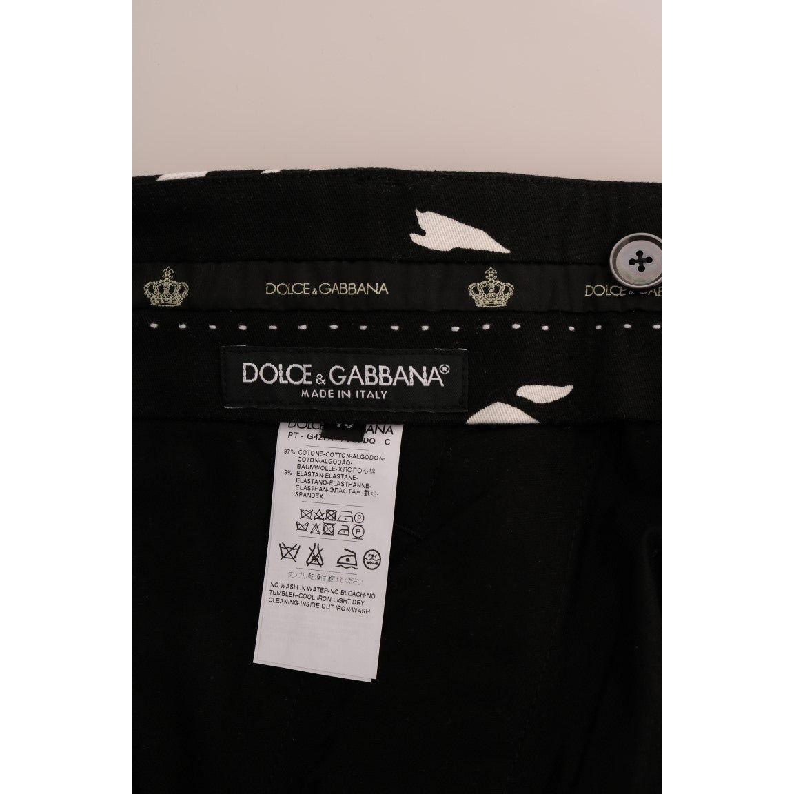 Dolce & Gabbana Black Tree Cotton Stretch Pants