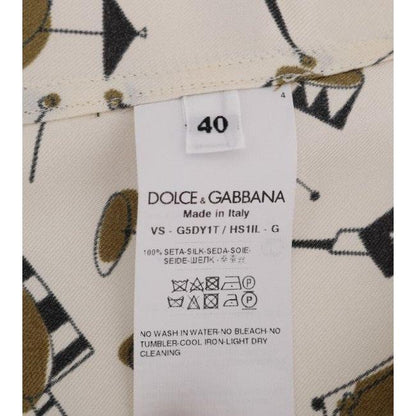Dolce & Gabbana White Silk JAZZ Motive Print Shirt