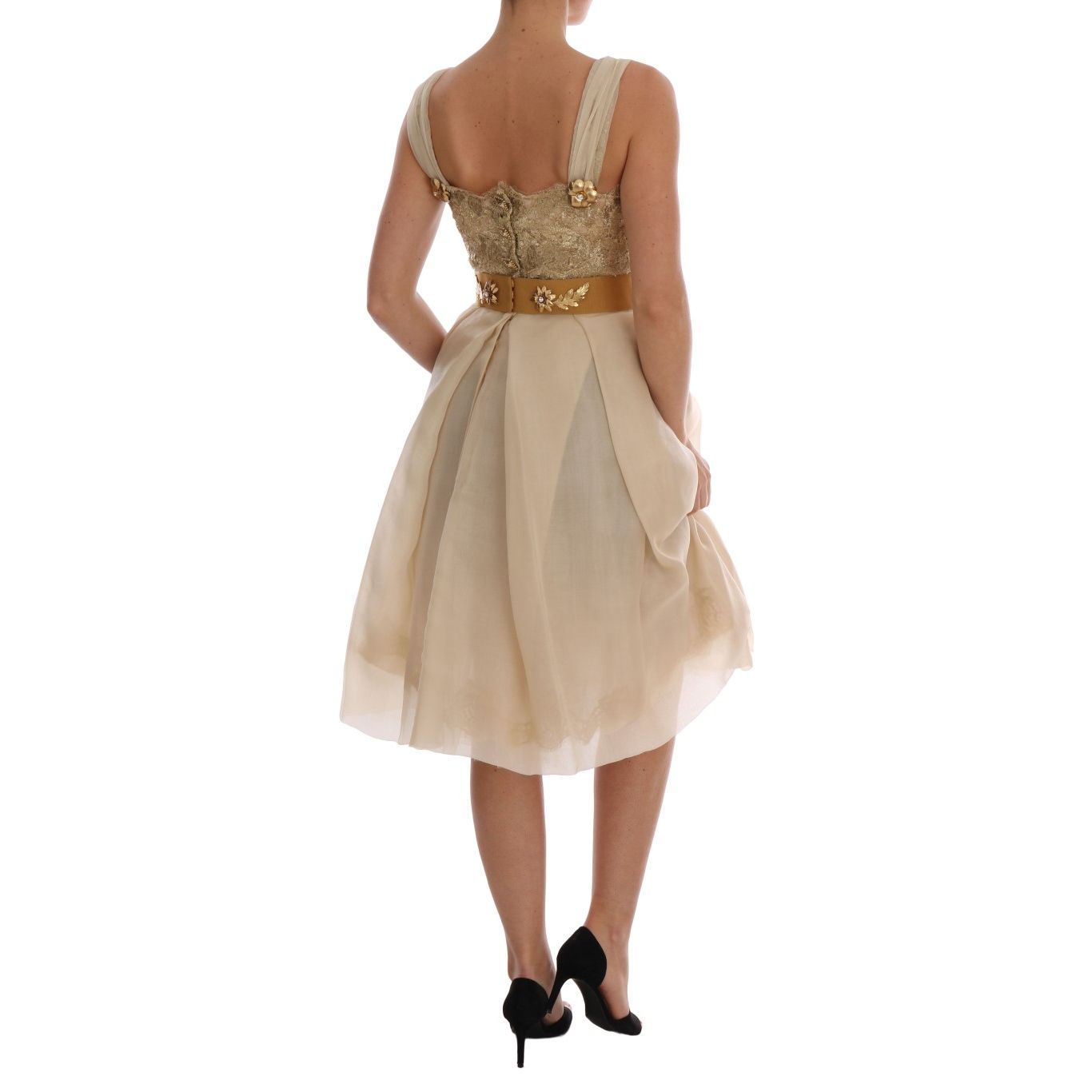 Dolce & Gabbana Gold Silk Crystal Embellished Dress