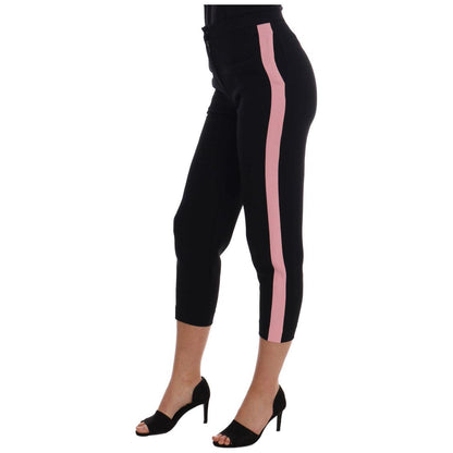 Dolce & Gabbana Black Stretch Pink Stripes Capri Pants Jeans & Pants
