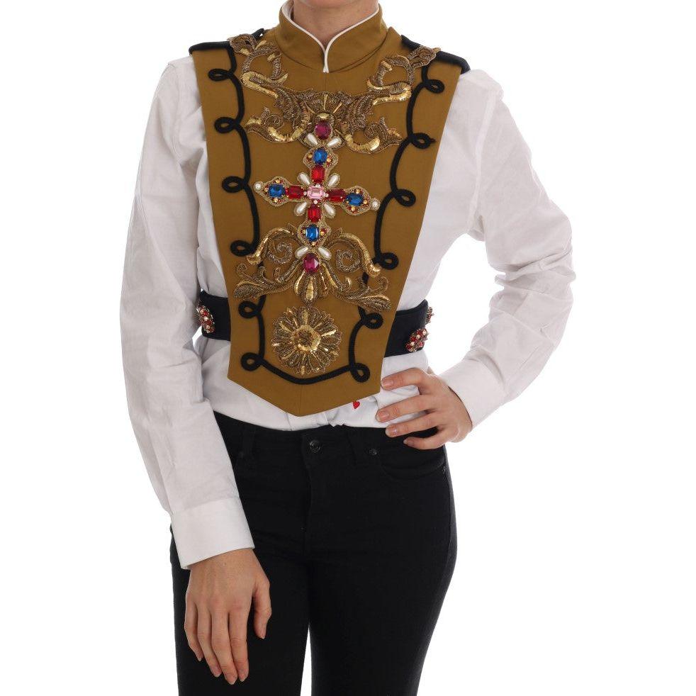 Dolce & Gabbana Yellow Crystal Cross Vest Jacket Vest Jacket