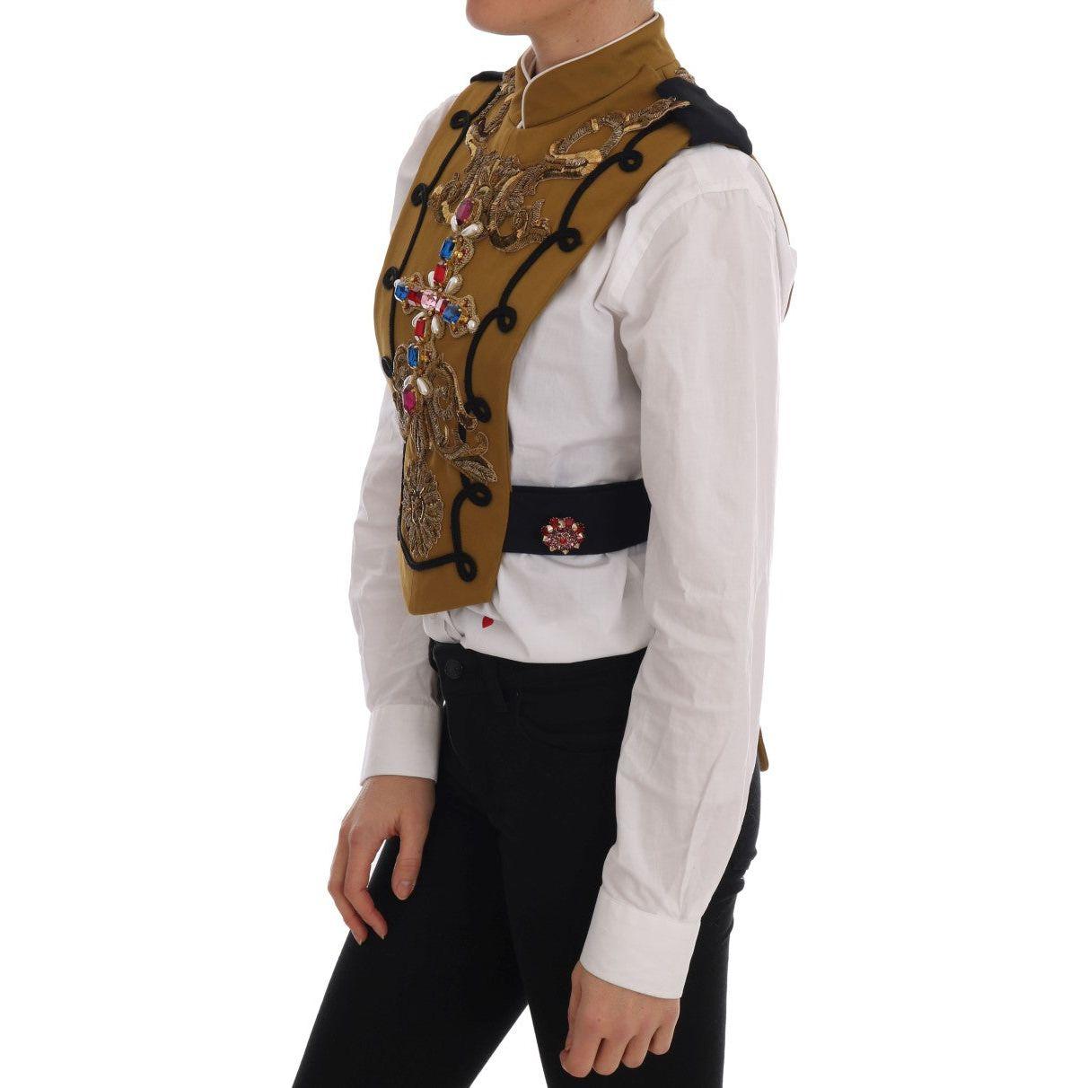Dolce & Gabbana Yellow Crystal Cross Vest Jacket Vest Jacket
