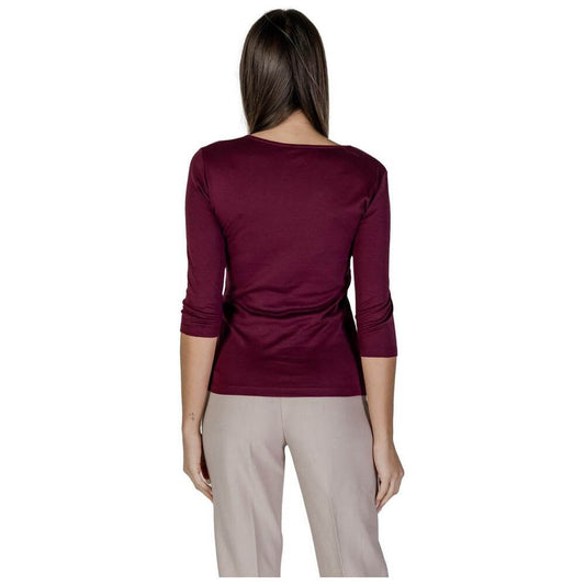 Back view of women's Street One purple cotton and modal short-sleeved t-shirt, part of the spring-summer collection.